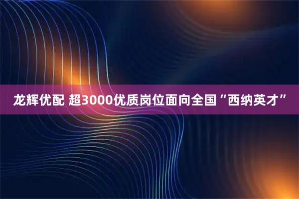 龙辉优配 超3000优质岗位面向全国“西纳英才”