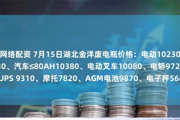 网络配资 7月15日湖北金洋废电瓶价格：电动10230、汽车＞80AH10130、汽车≤80AH10380、电动叉车10080、电轿9720、牵引10080、UPS 9310、摩托7820、AGM电池9870、电子秤5680、EFB10380。（单位：元/吨）（含3%增值税）